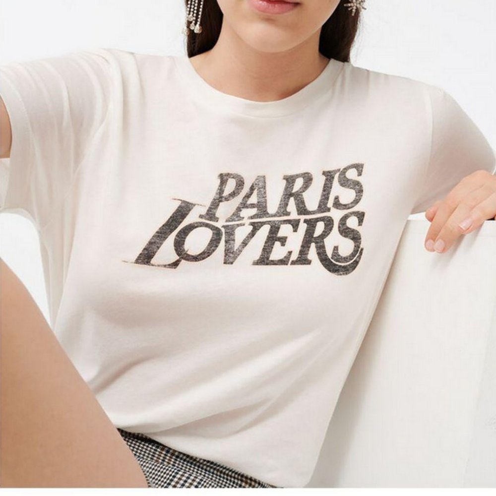 Maje White Paris Lovers Silkscreen printed T-shirt